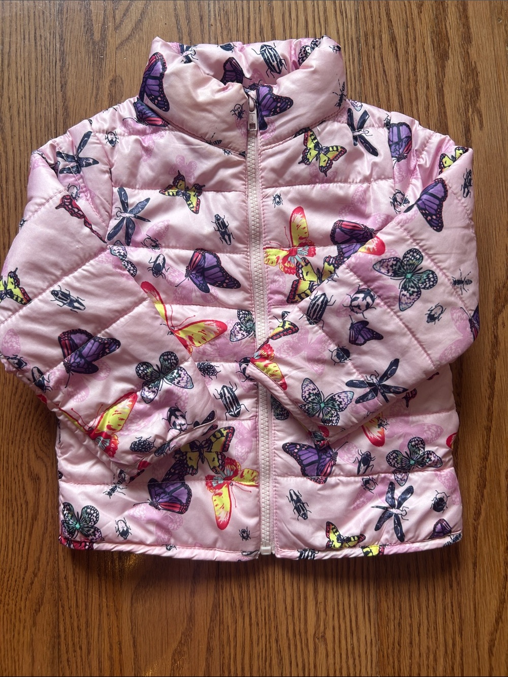 2T H&M Kids Lightweight Pink Butterfly Print Puffer Jacket